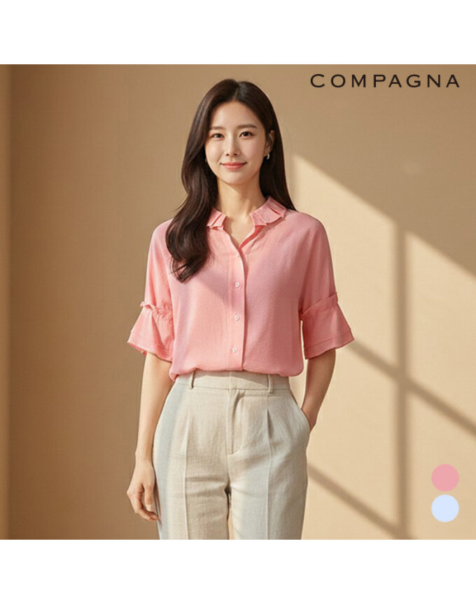 주름 카라 포인트 블라우스_CABU6-WRB370