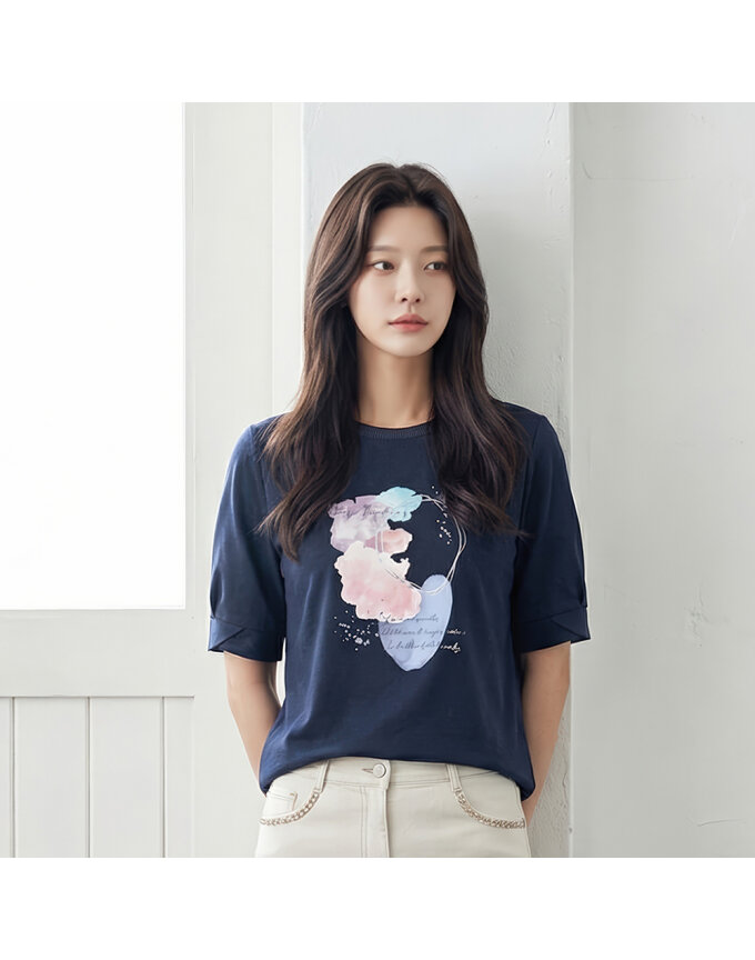 소매변형 원포인트 티블라우스_1L45305