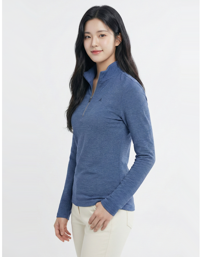 콜핑 2103TK421W 스트라이프 패턴 본딩 여자 가을 등산 긴팔 집업 기모 티셔츠