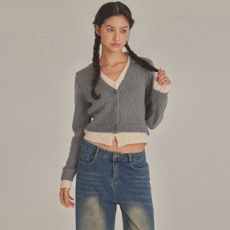 CONTRAST LAYERED KNIT CARDIGAN_T423OT805