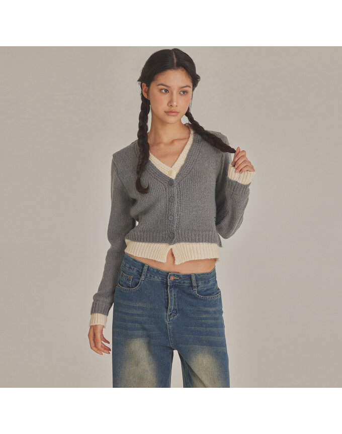 CONTRAST LAYERED KNIT CARDIGAN_T423OT805