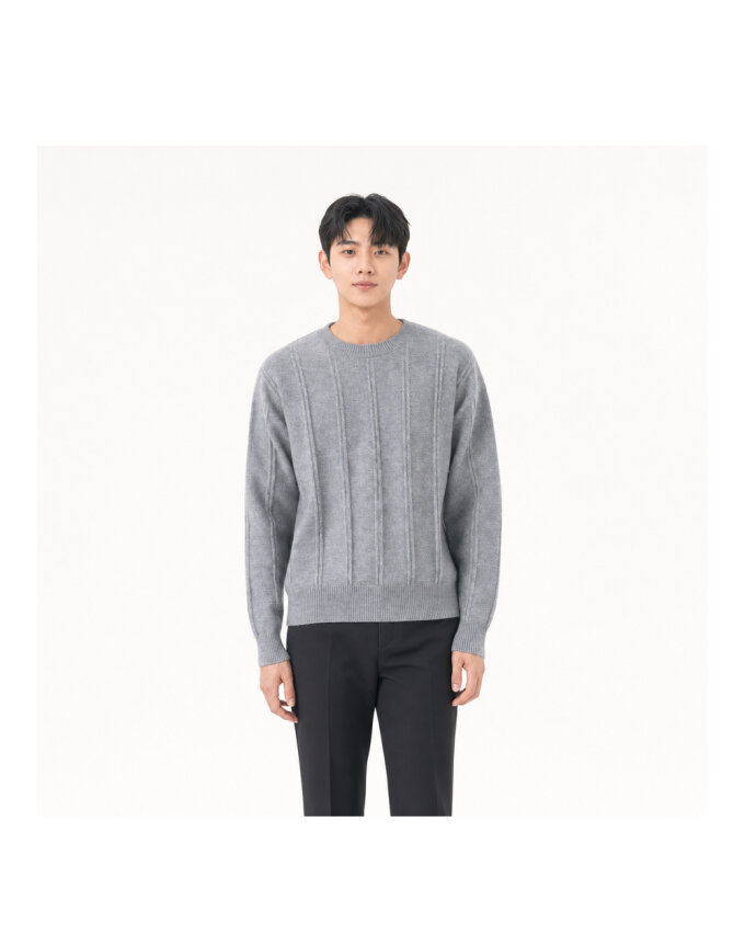워셔블 세로골지 라운드 데일리 니트 ROM-KN-RROUND