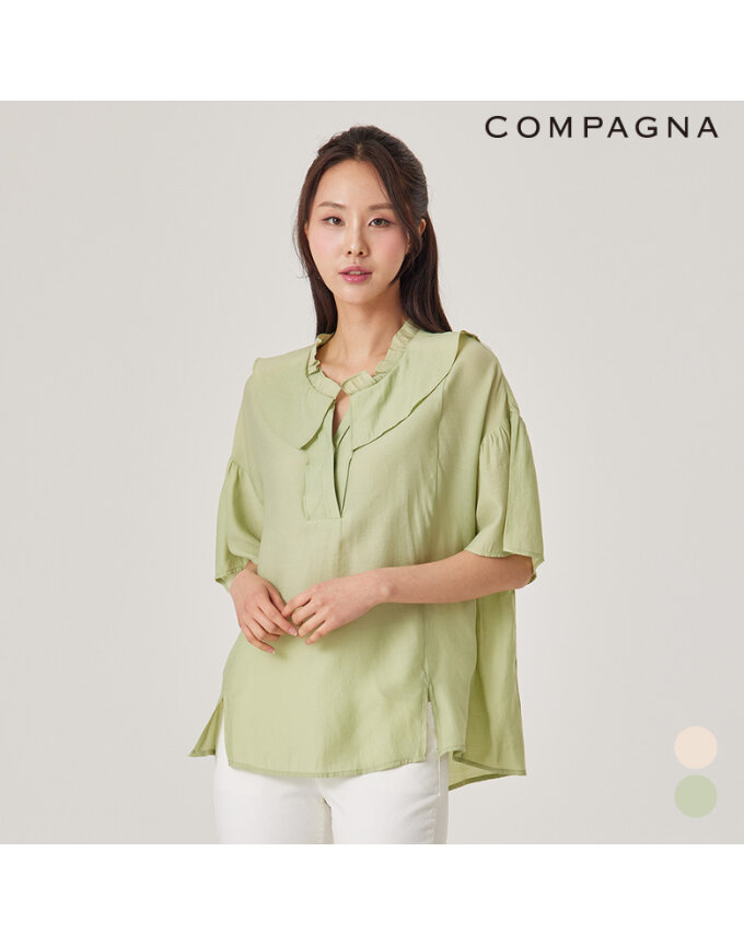 루즈핏 프릴넥 7부 블라우스_CACU5-WRB390