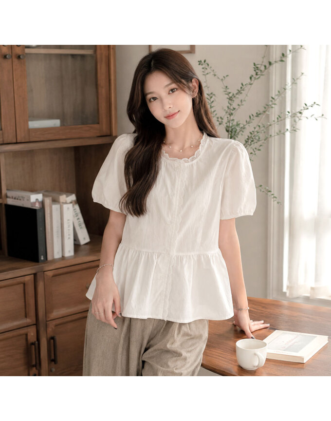 [귈림] 레이스포인트 페플럼 코튼 블라우스(G6MBL044P)