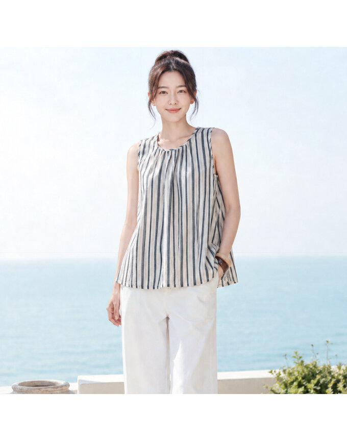 [예쎄] 썸머 스트라이프 민소매 블라우스(S5MBL132A)
