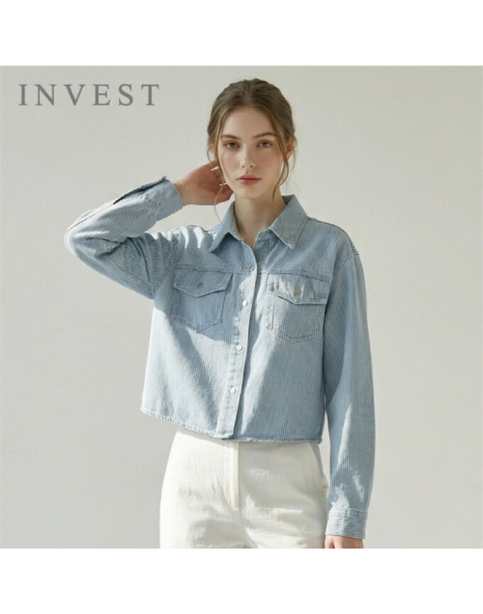 줄무늬 데님 크롭 자켓_INI6S1JK1091