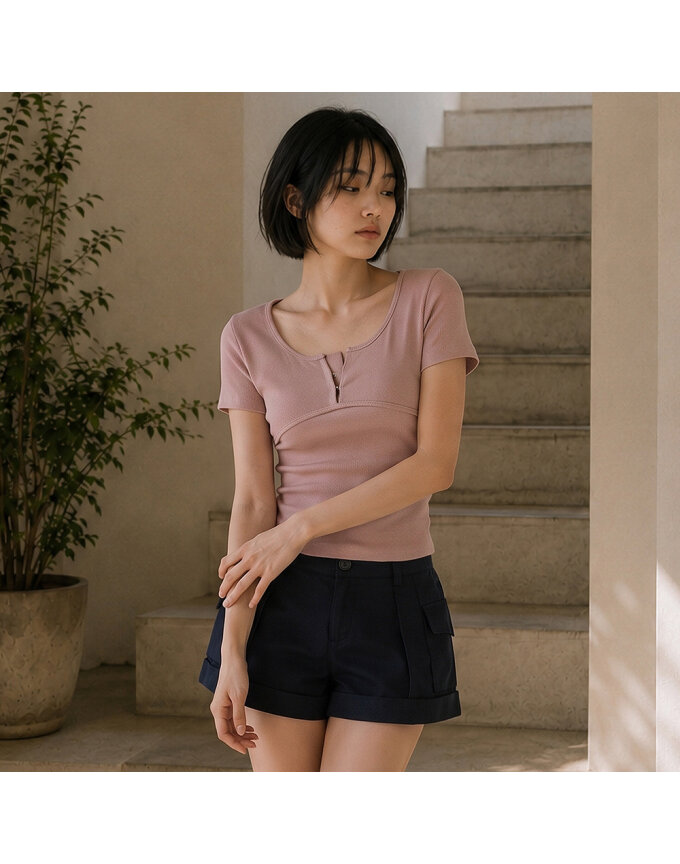HOOK CLOSURE SCOOP NECK TOP (SHORT ver)_T516TP121