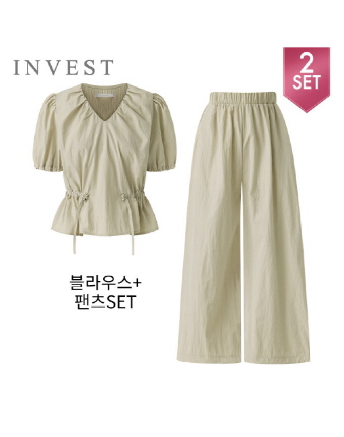 V넥 스트링 블라우스+팬츠 세트_INI5M1BL5091