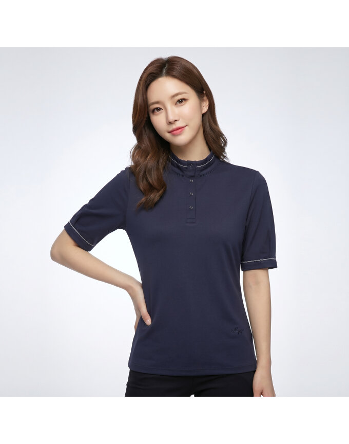 [올포유] 여성 물결 테잎 포인트 하프넥 반팔 티셔츠 AWTHL3361-915