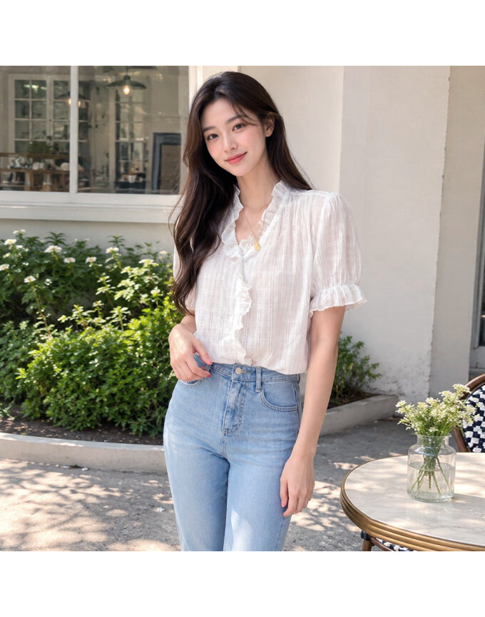 [귈림] 퓨어 프릴 시스루 블라우스(G6MBL083P)