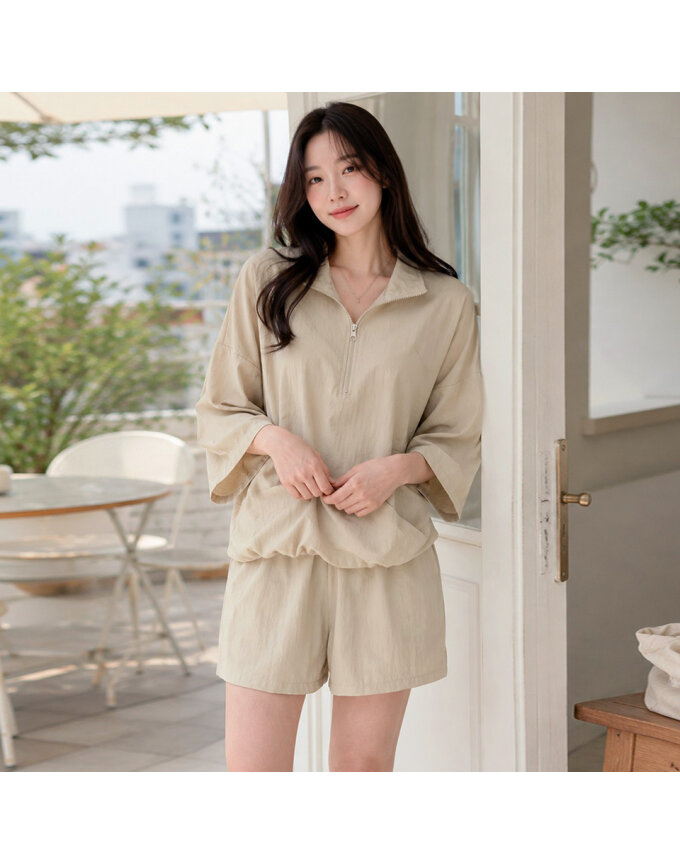 [귈림] (2종SET) 하프집업 나일론 반팔 아노락 + 숏팬츠(G6MSE033P)