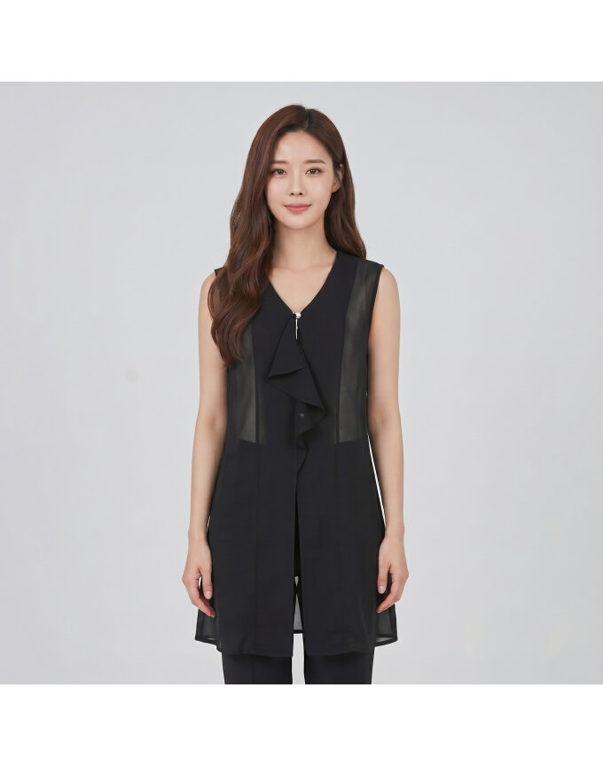 [올포유] 여성 러플 장식 쉬폰 베스트 ALVEN4311-199