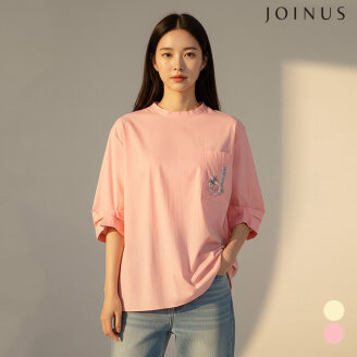 포켓 자수 포인트 반팔 블라우스_JABU5-WRB360
