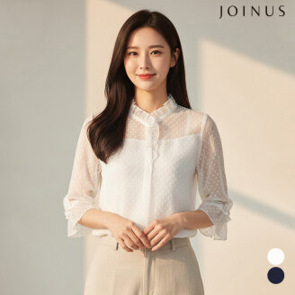 도트 패턴 시스루 블라우스_JABU4-WRB100