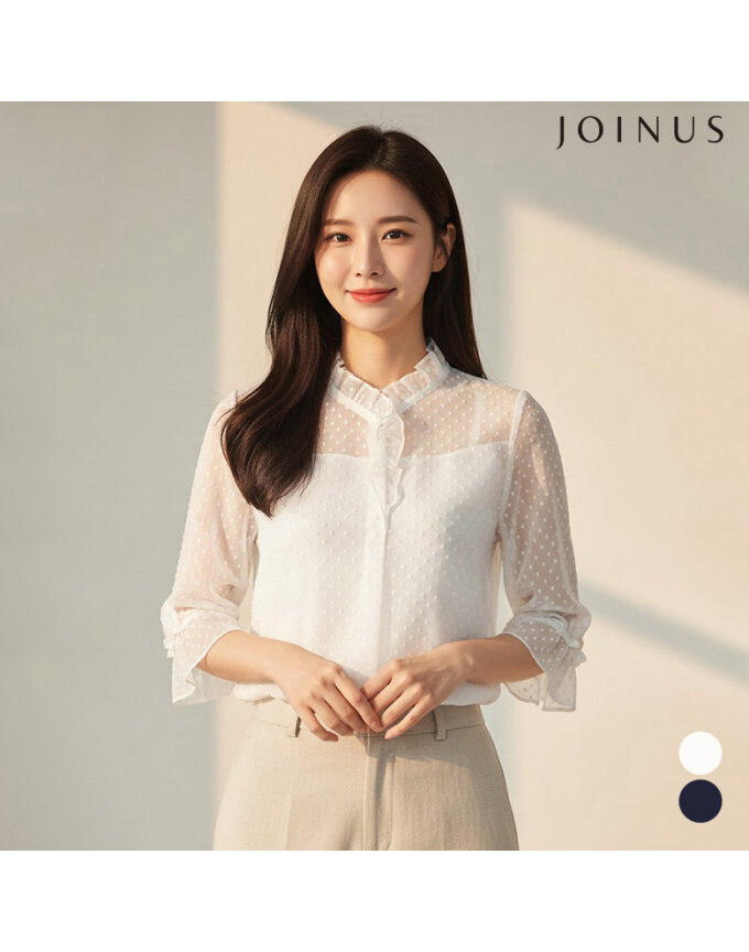 도트 패턴 시스루 블라우스_JABU4-WRB100