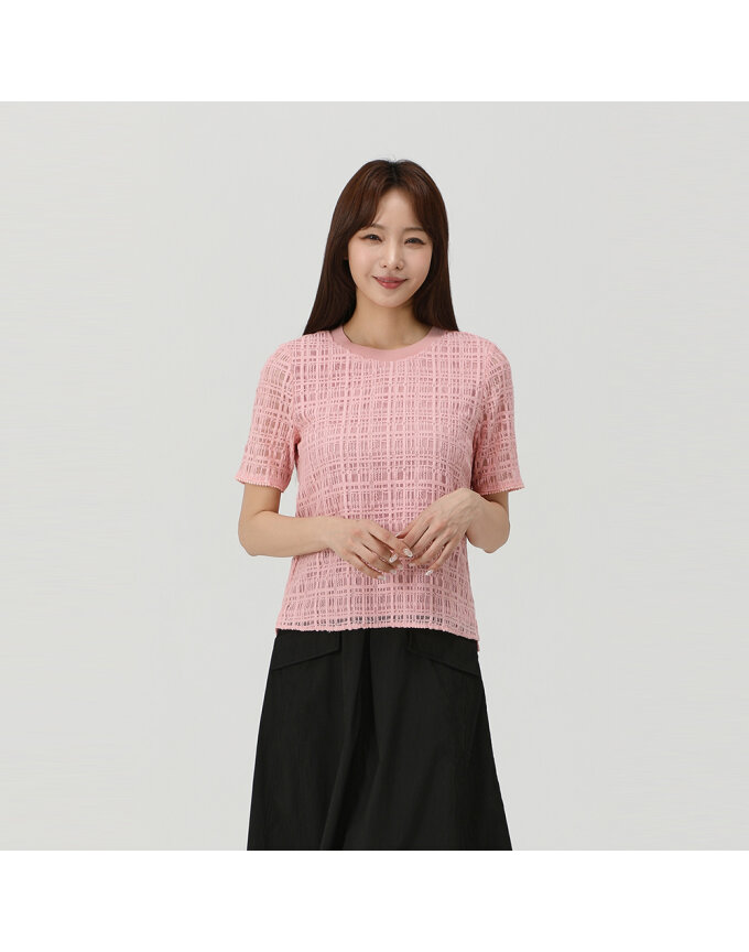 라운드 번아웃체크 블라우스_QK42503
