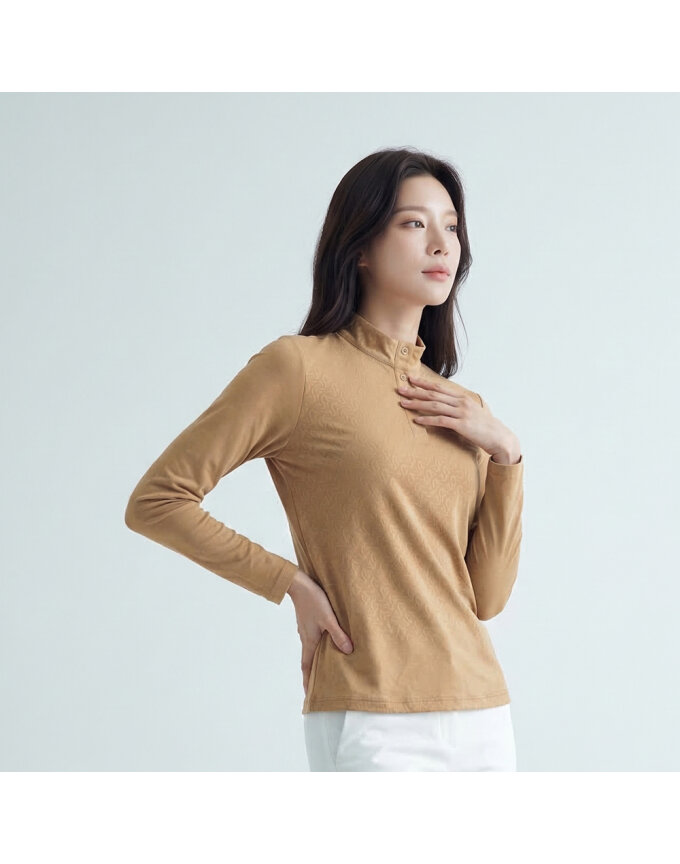 메쉬배색 자카드 반목티셔츠_1J45432