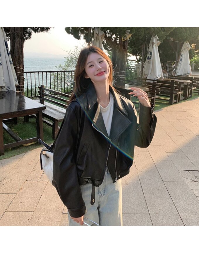 여성 간절기 루즈핏 크롭 라이더 레더자켓 WON-WJP-WFOO7VH